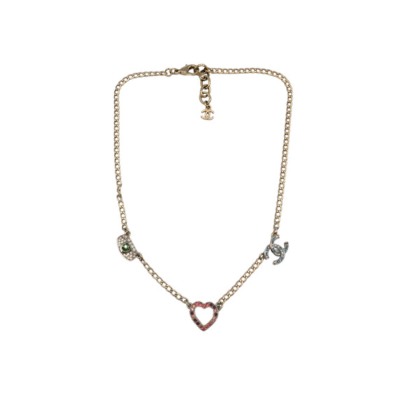 Authentic Chanel Eye Heart CC Gold Silver Chain Charm Choker Necklace - Picture 1 of 10
